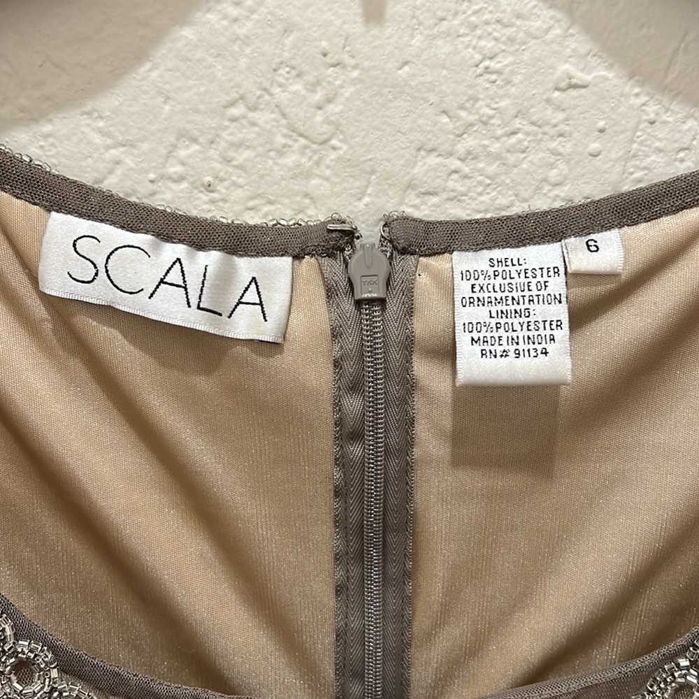 Scala Sequence Deep V Mesh Vintage Prom Dress - image 3